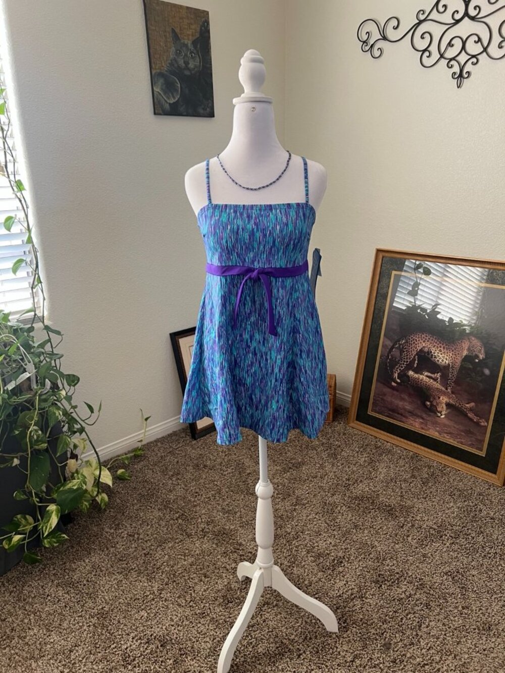 Fit 4 U Swimdress Size 10 Blue Purple Thigh Coverage NWT